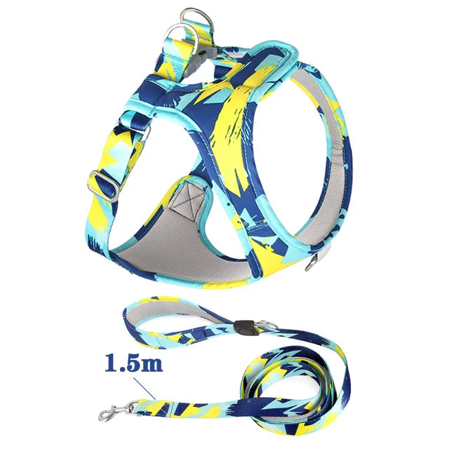 Laisse et Collier Réglables en Maille Polyester - Chien et Chat