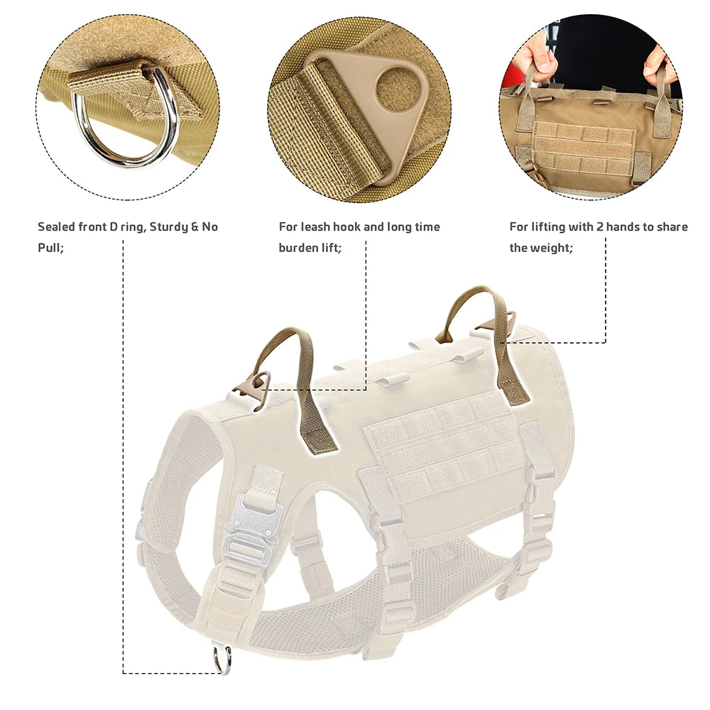 Harnais Militaire Durable en Nylon pour Chien - avec 2 Sacs