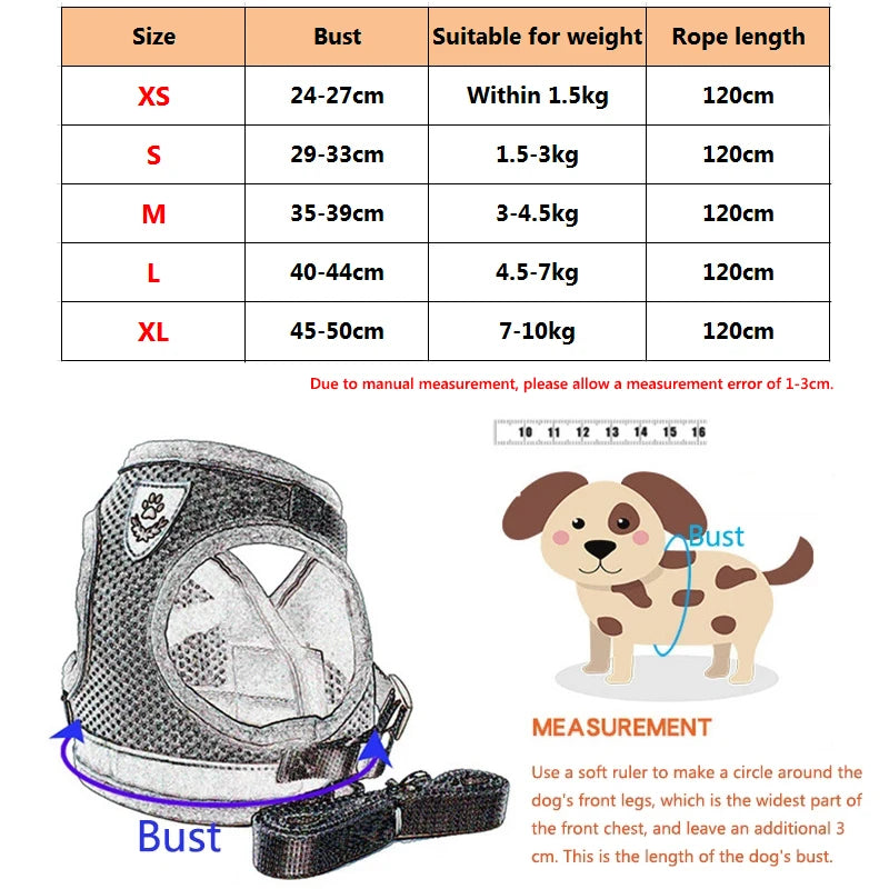 Ensemble Laisse et Harnais en Maille pour Petit Chien - Chiot, Carlin