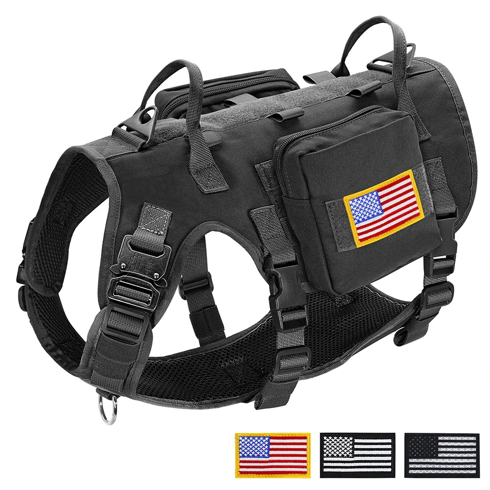 Harnais Militaire Durable en Nylon pour Chien - avec 2 Sacs