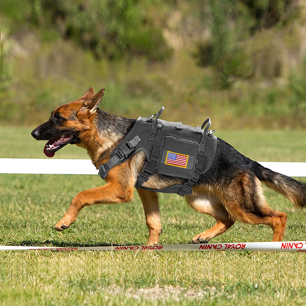 Harnais Militaire Durable en Nylon pour Chien - avec 2 Sacs