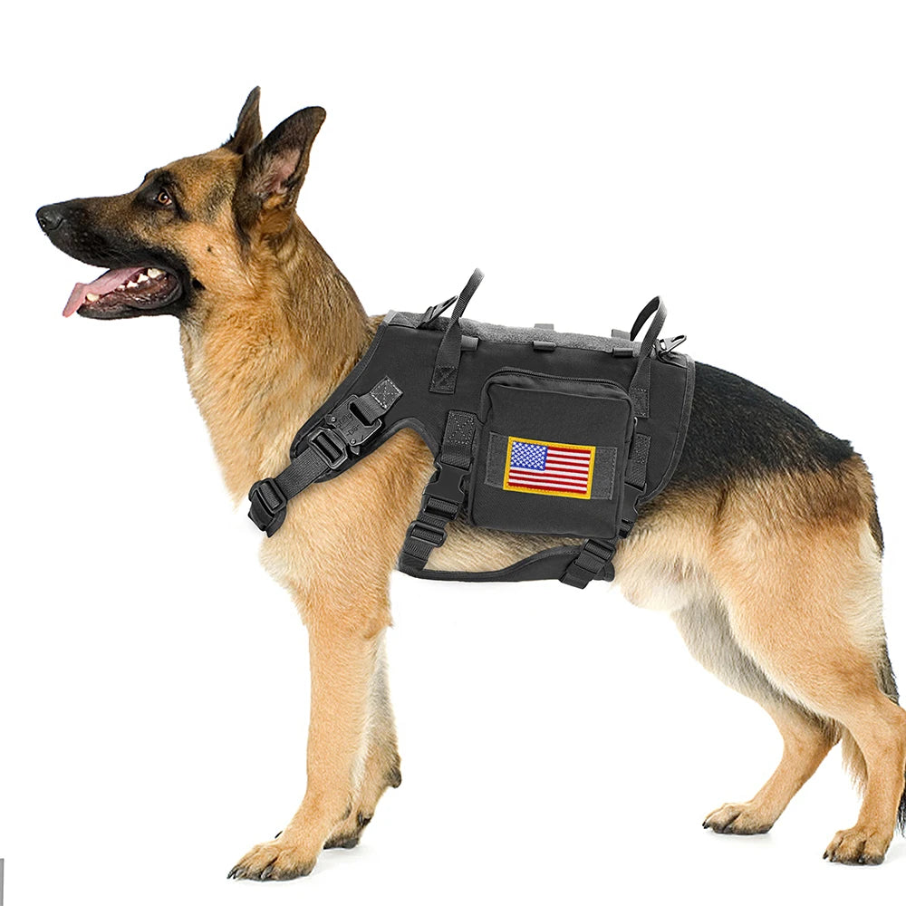 Harnais Militaire Durable en Nylon pour Chien - avec 2 Sacs