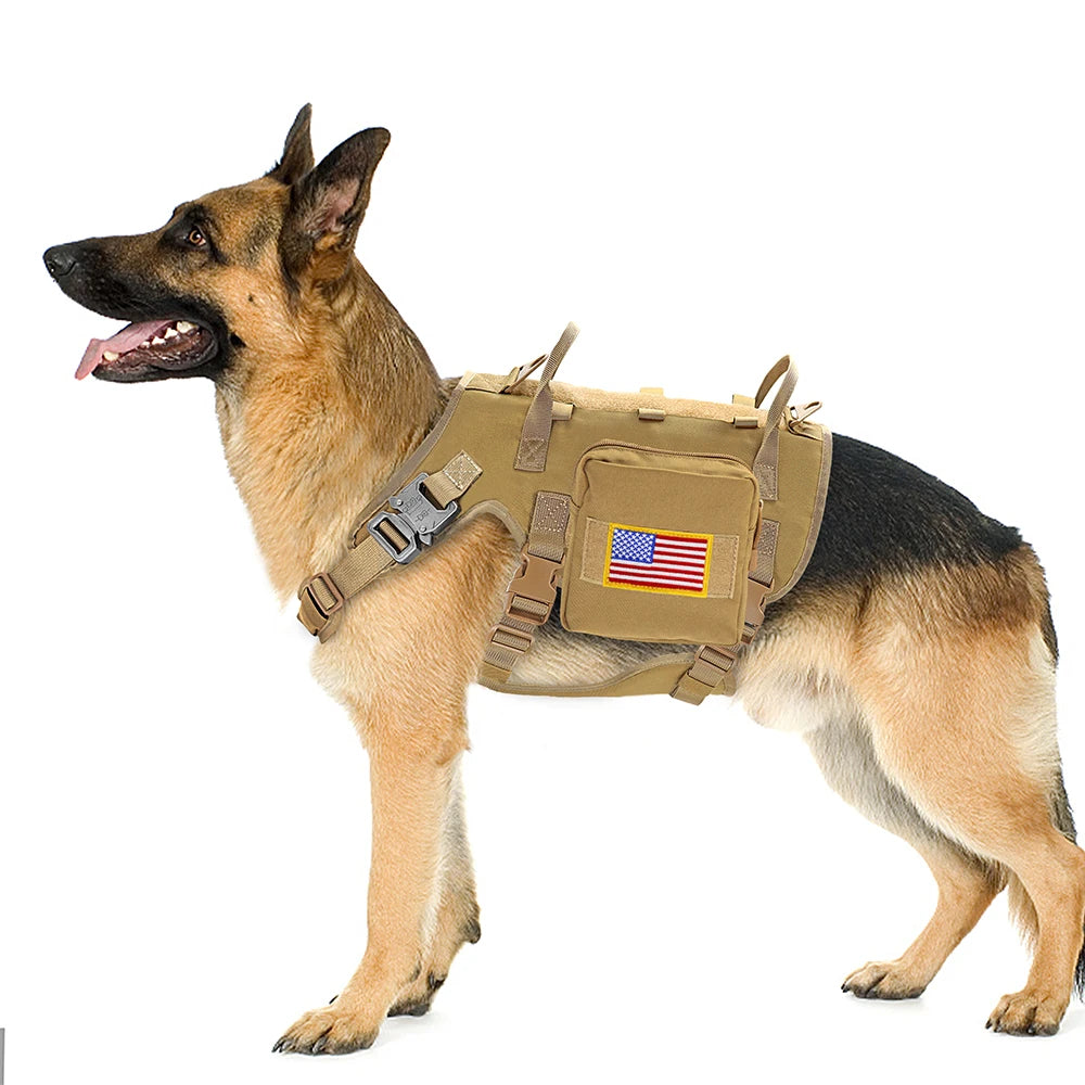 Harnais Militaire Durable en Nylon pour Chien - avec 2 Sacs