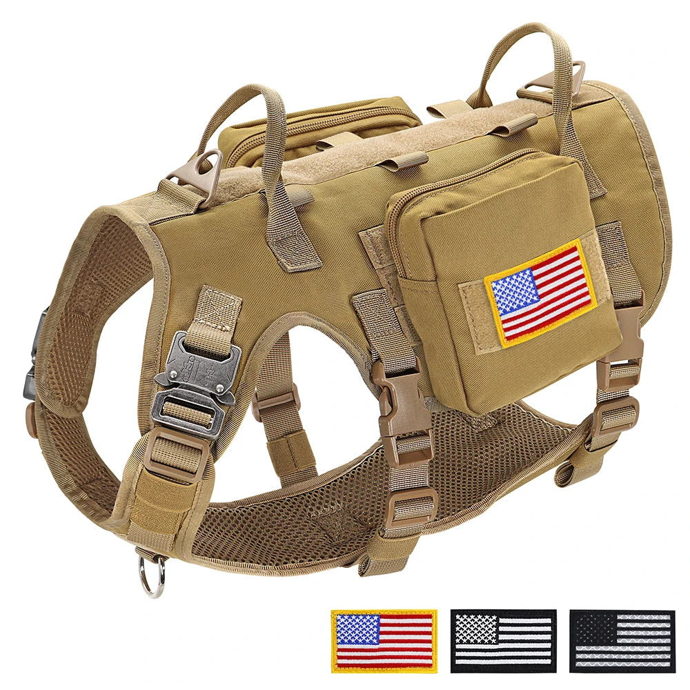 Harnais Militaire Durable en Nylon pour Chien - avec 2 Sacs