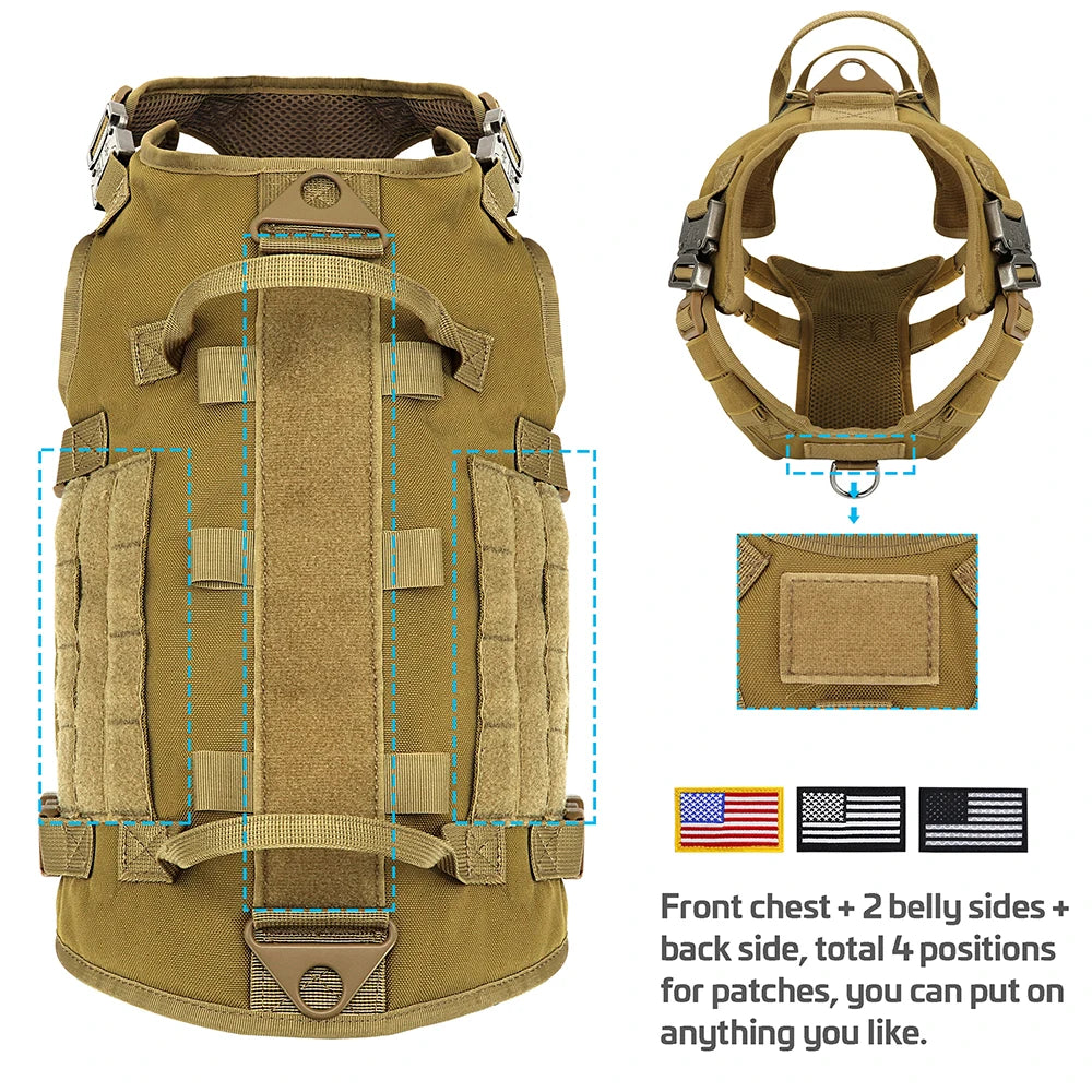 Harnais Militaire Durable en Nylon pour Chien - avec 2 Sacs
