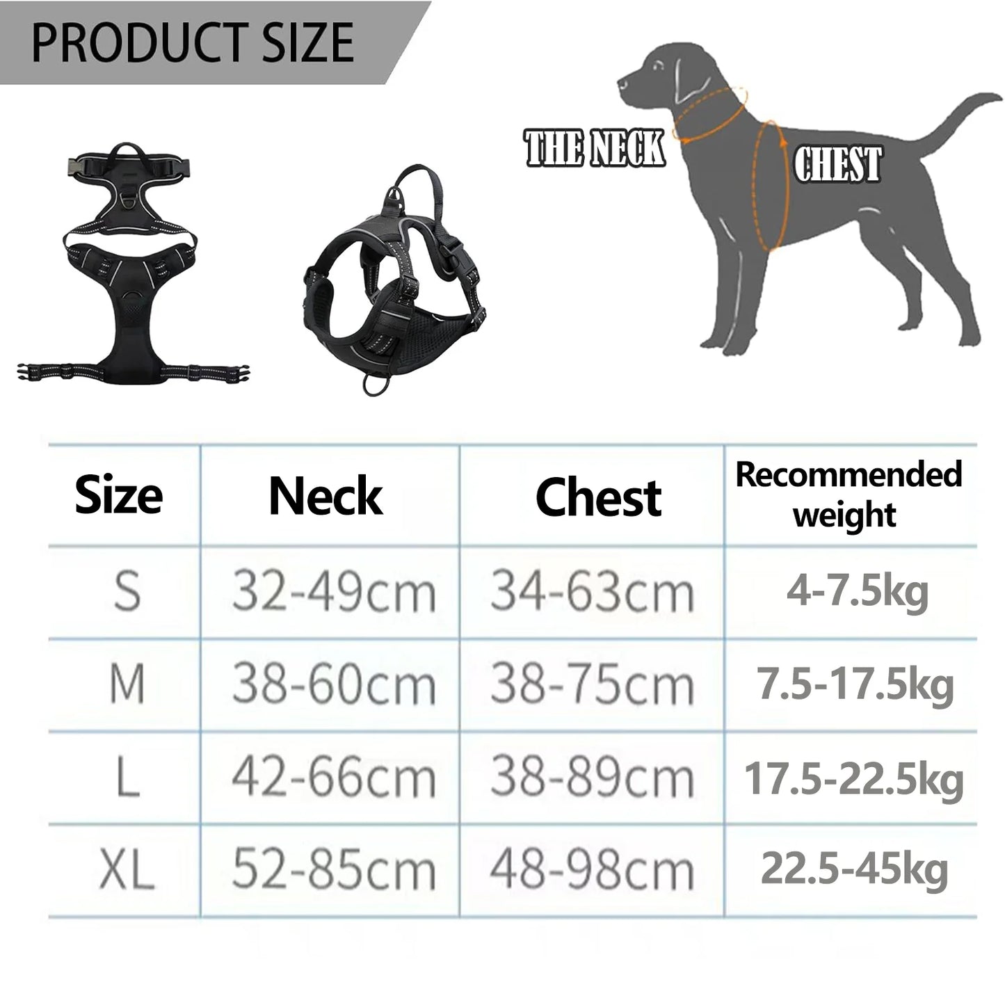 Harnais de Poitrine Sans Traction Rembourré pour Chien Moyen