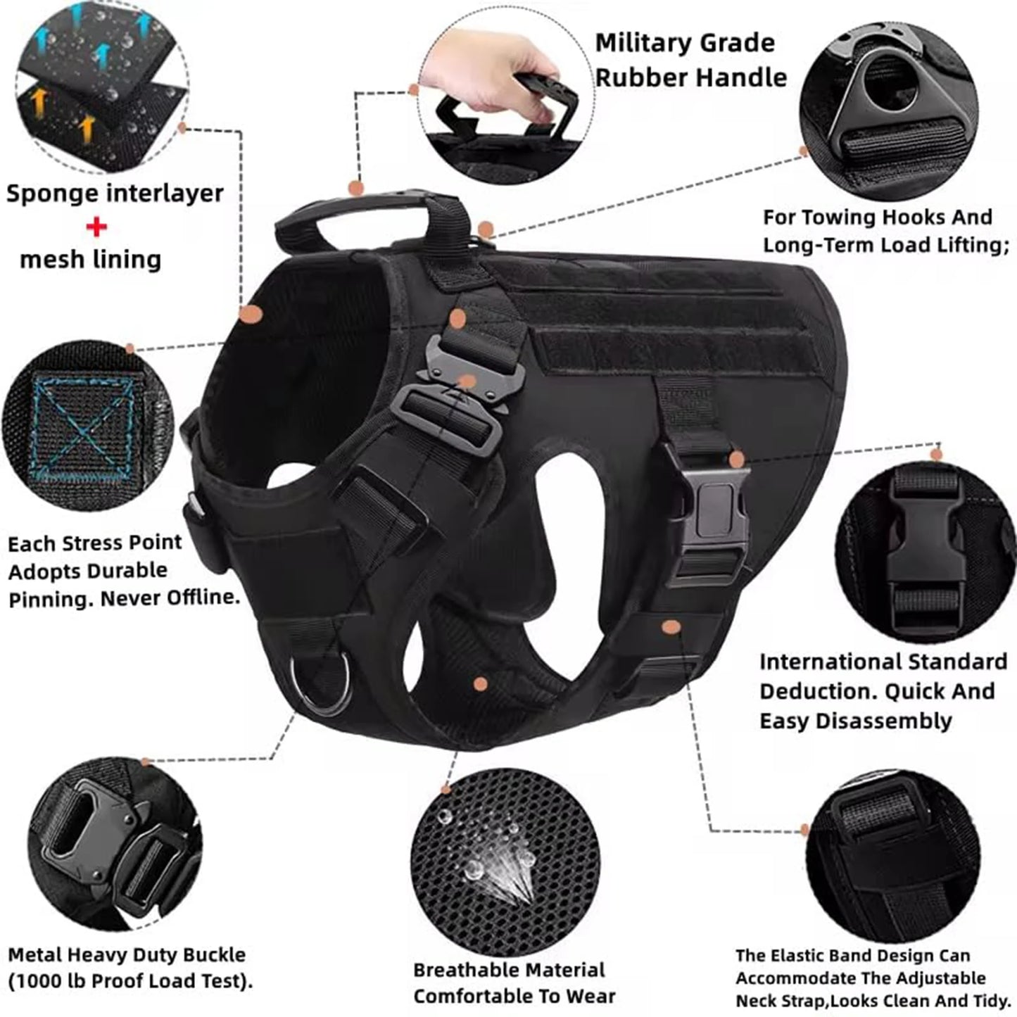 Harnais MOLLE avec Collier et Laisse pour Berger Allemand