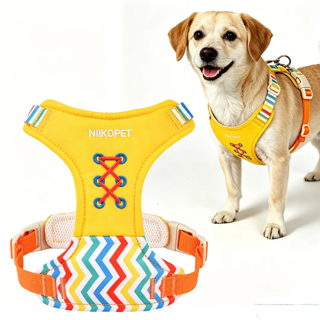 Harnais Brodé en Forme de H pour Petit et Moyen Chien - Anti-Traction
