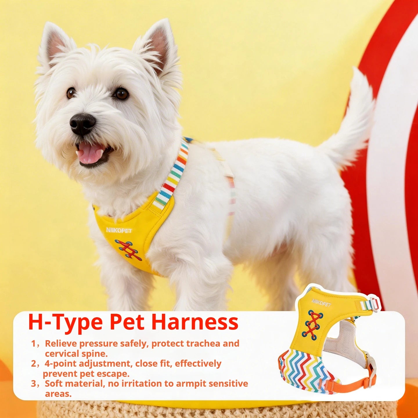 Harnais Brodé en Forme de H pour Petit et Moyen Chien - Anti-Traction