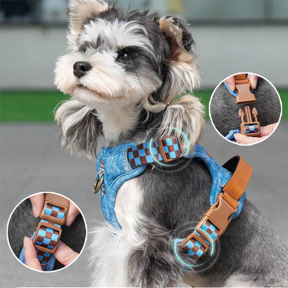 Harnais en Denim pour Petit et Moyen Chien - Coton Respirant