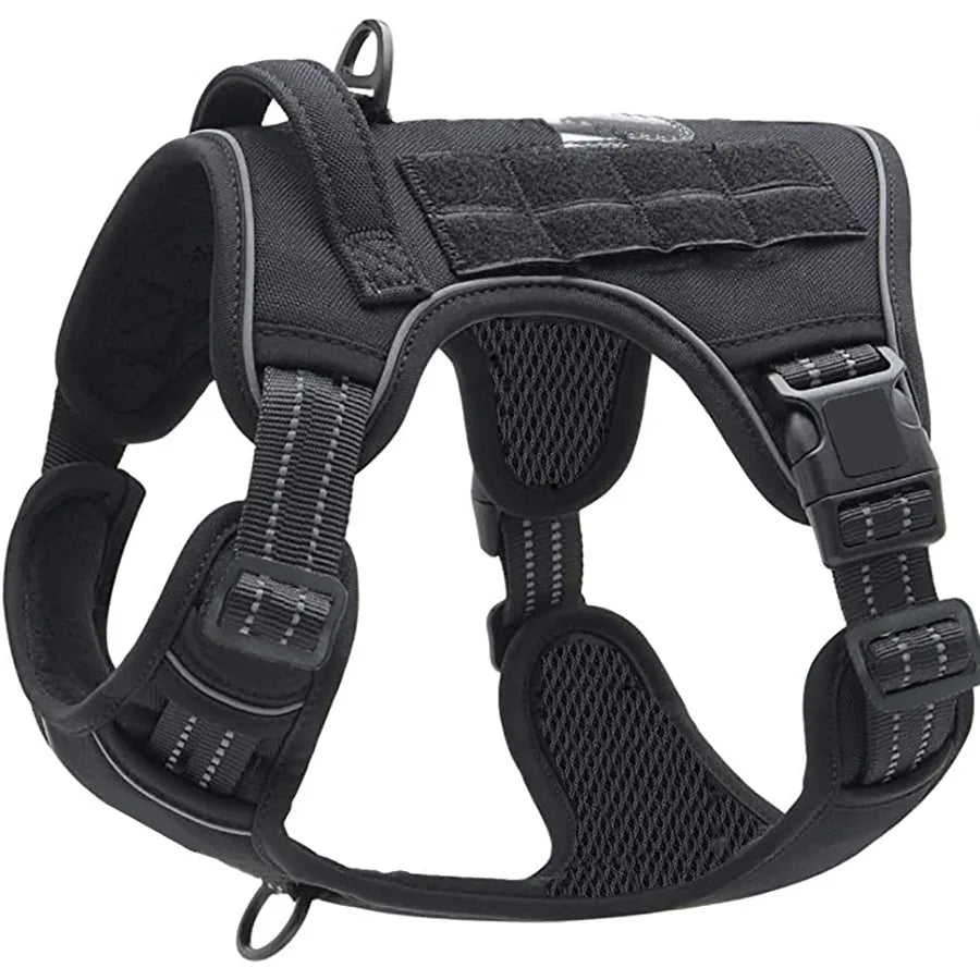 Harnais Tactique Réglable en Maille pour Chien - avec Laisse et Poignée