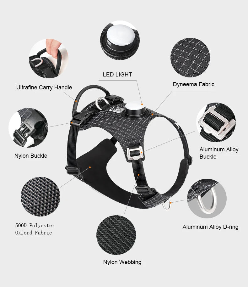 Harnais LED avec Support de Suivi - 19 Modes, Chien et Chat