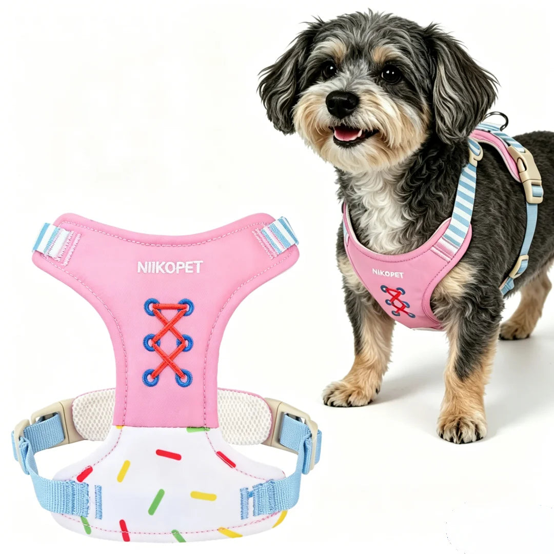 Harnais Brodé en Forme de H pour Petit et Moyen Chien - Anti-Traction