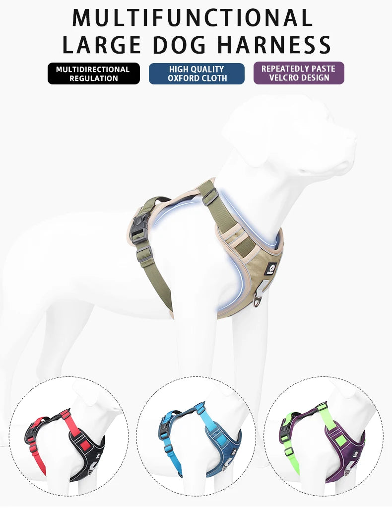 Harnais Tactique Oxford Imperméable Anti-Traction pour Grand Chien