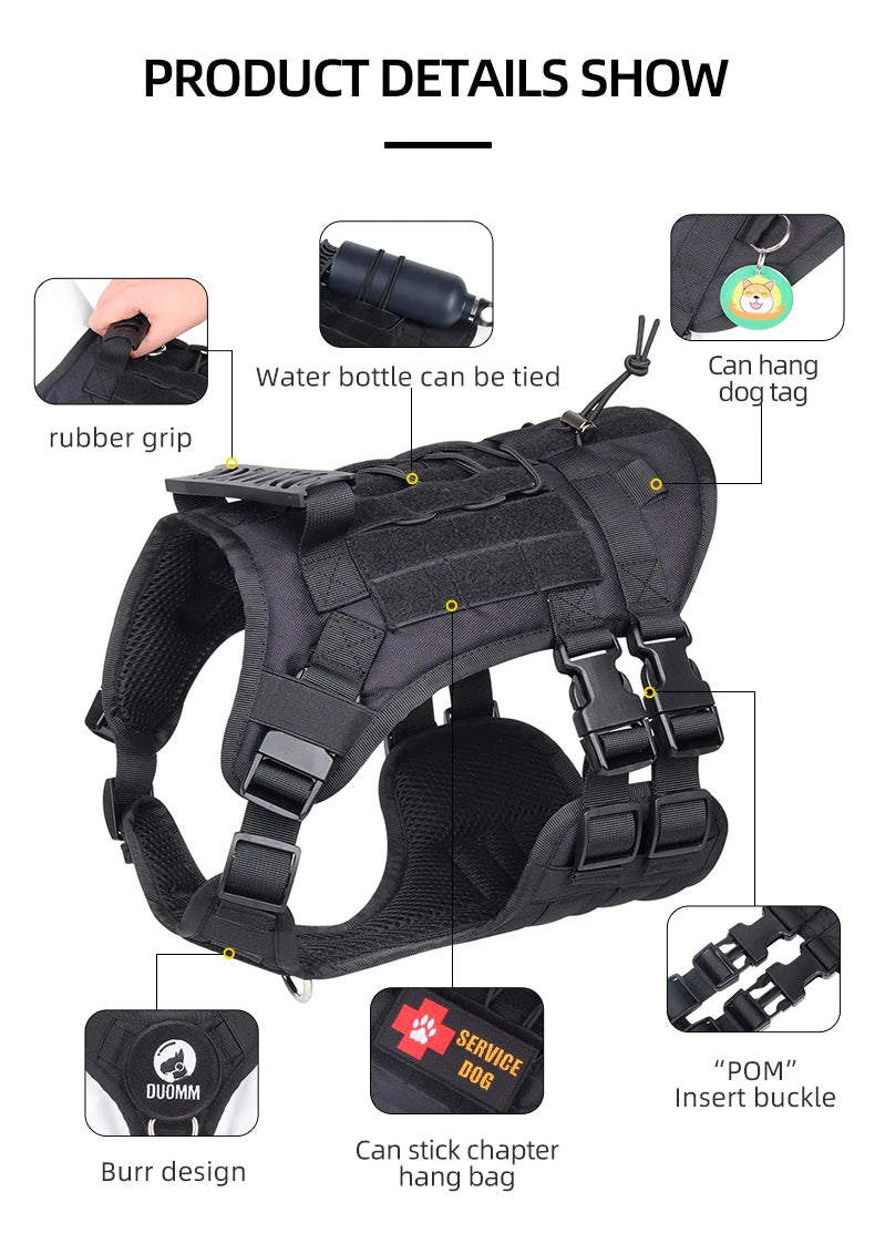 Harnais Gilet Tactique pour Grand Chien - Entraînement et Garde