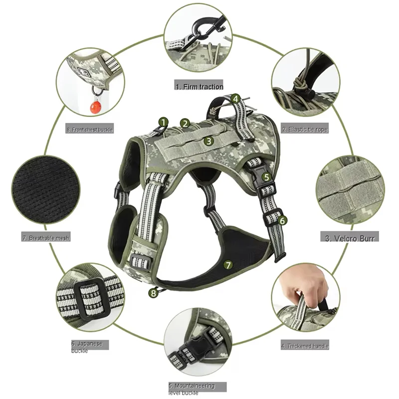 Harnais Tactique Militaire Rembourré pour Chien - Réfléchissant