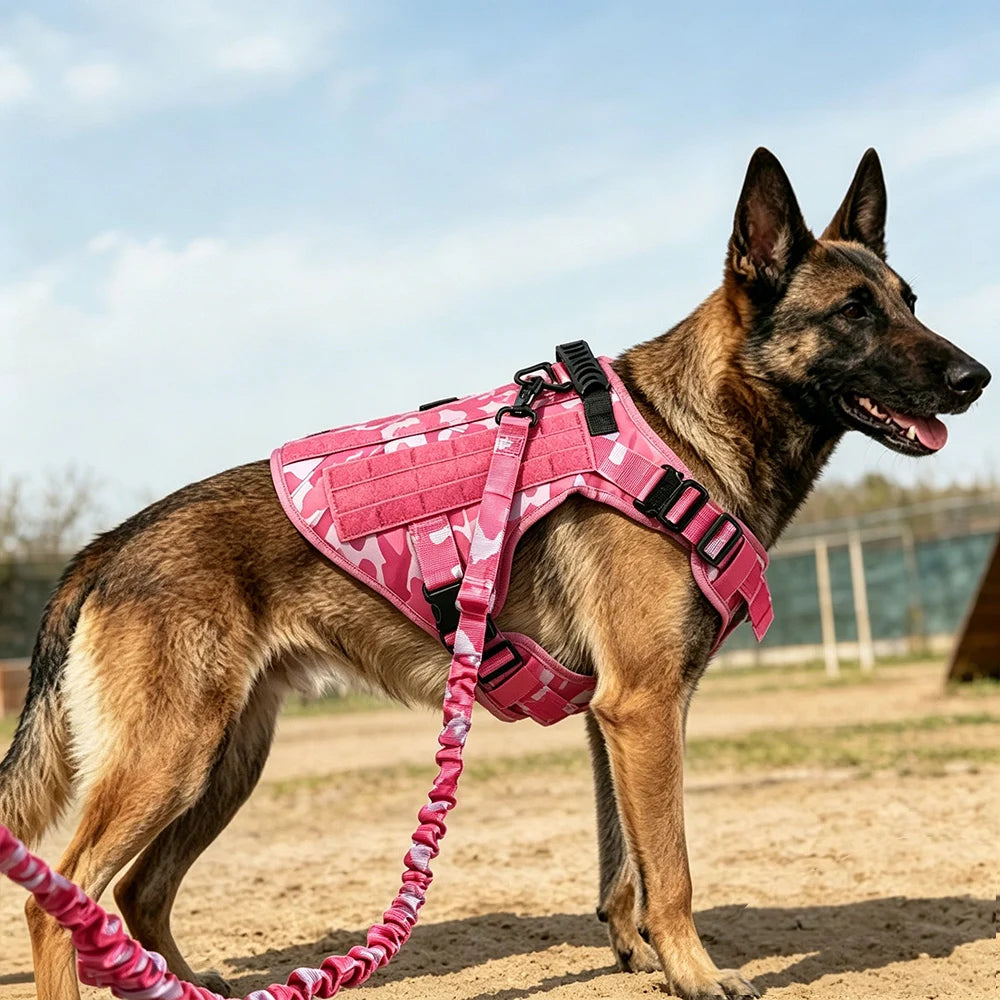 Ensemble Harnais et Laisse Tactique Militaire pour Chien - Anti-Traction