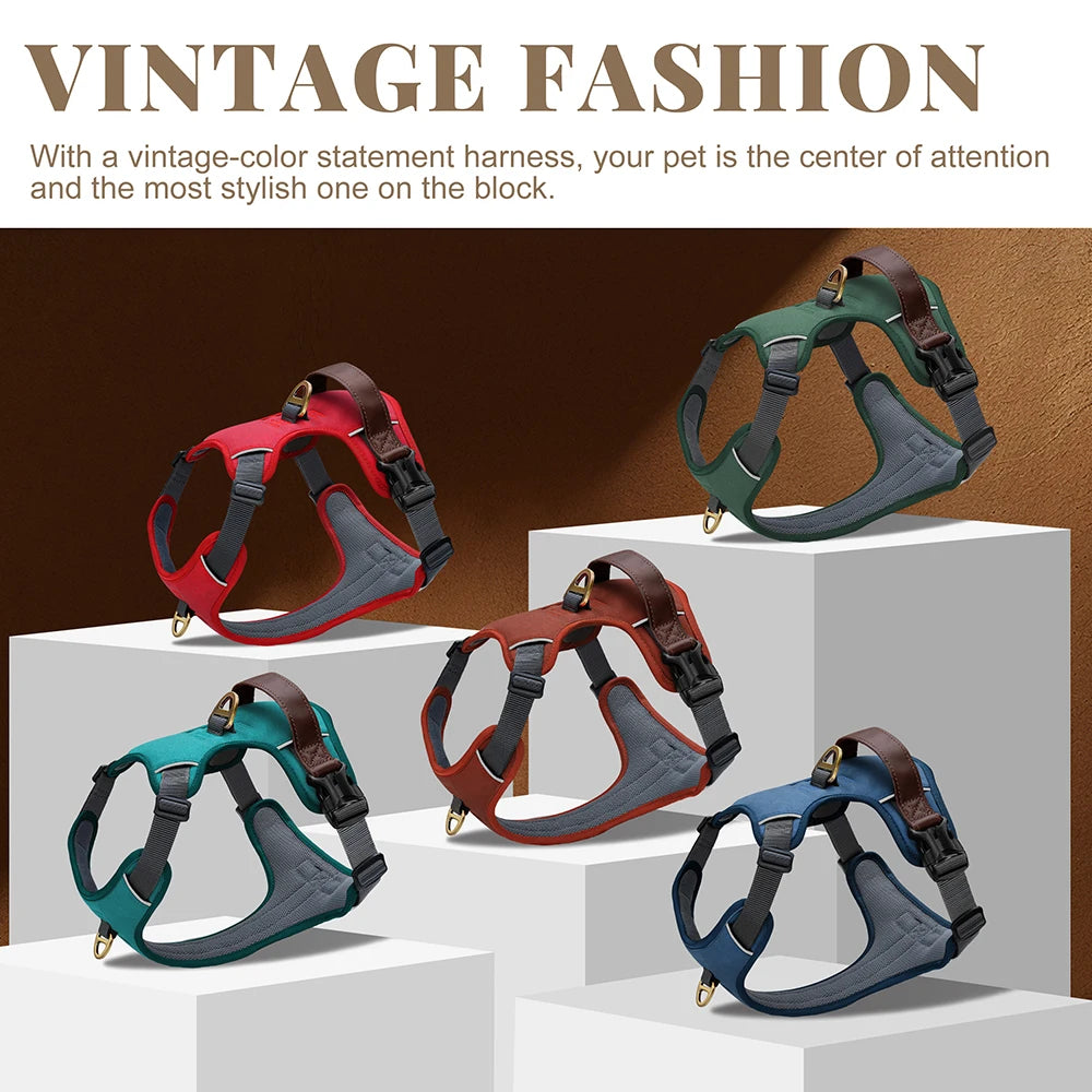Harnais Vintage Cuir PU pour Chien - Poignée Rétro