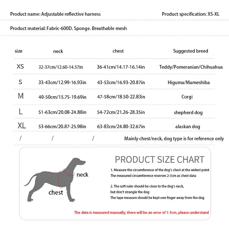 Harnais Nylon Robuste pour Chien - Réglable, Extra Large