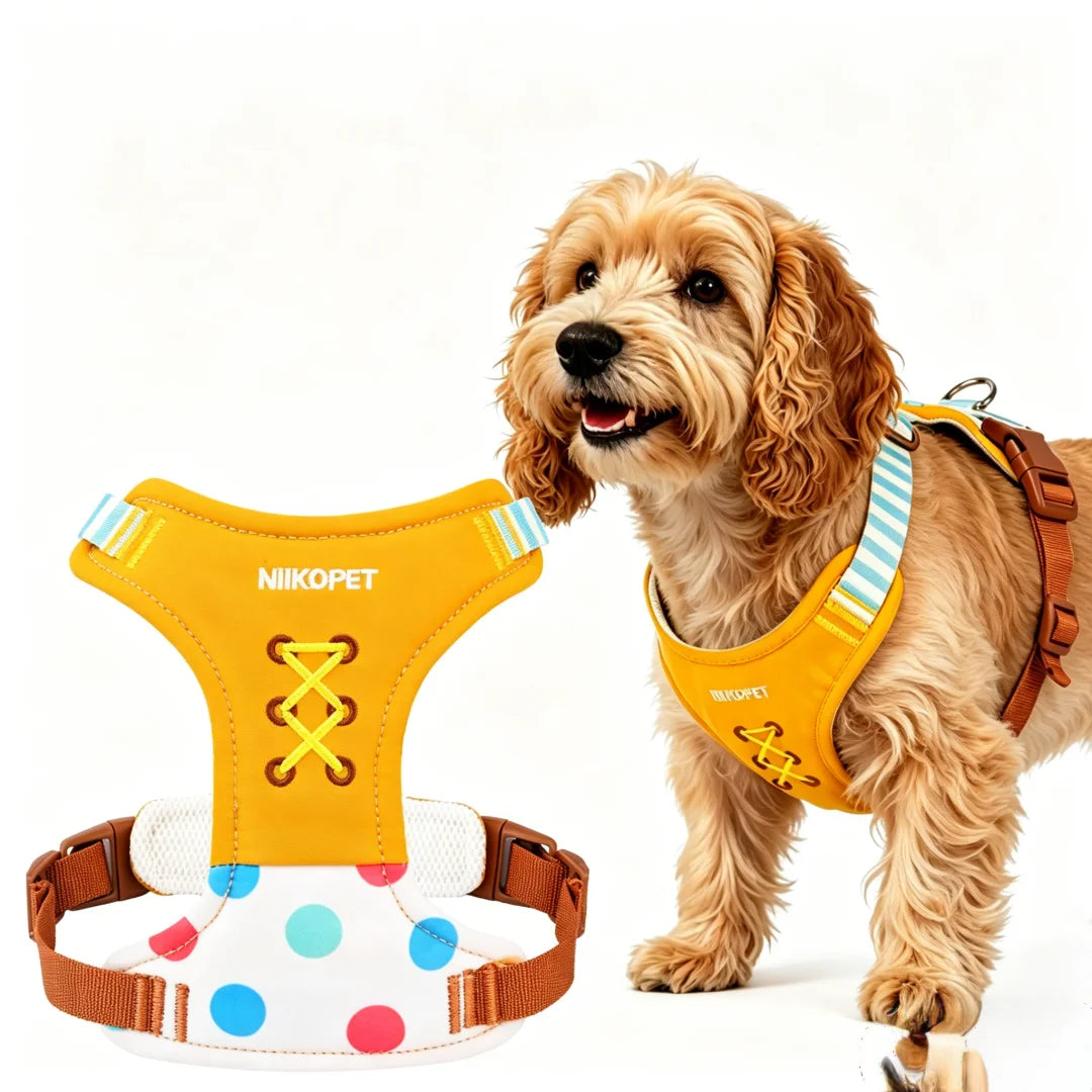Harnais Brodé en Forme de H pour Petit et Moyen Chien - Anti-Traction