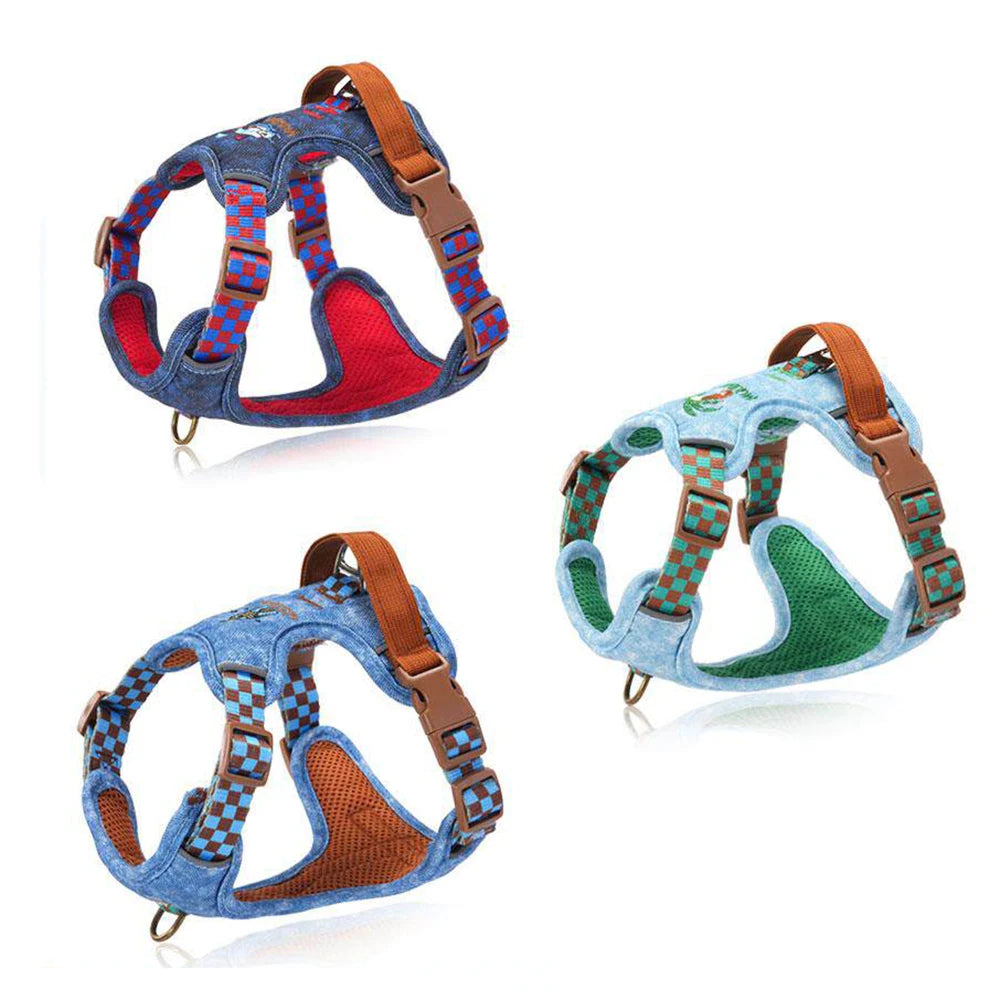 Harnais en Denim pour Petit et Moyen Chien - Coton Respirant