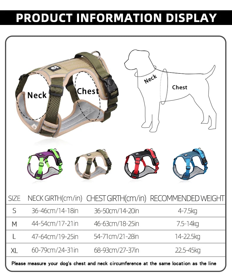 Harnais Tactique Oxford Imperméable Anti-Traction pour Grand Chien