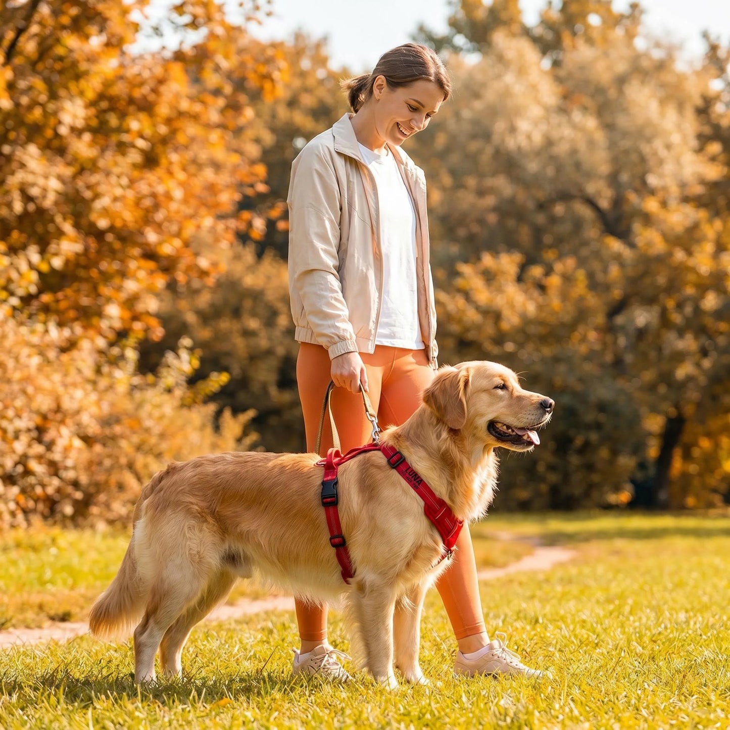 Harnais Personnalisé 360° pour Grand Chien - Brodé, Réfléchissant