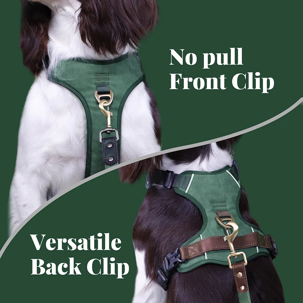 Harnais Vintage Cuir PU pour Chien - Poignée Rétro