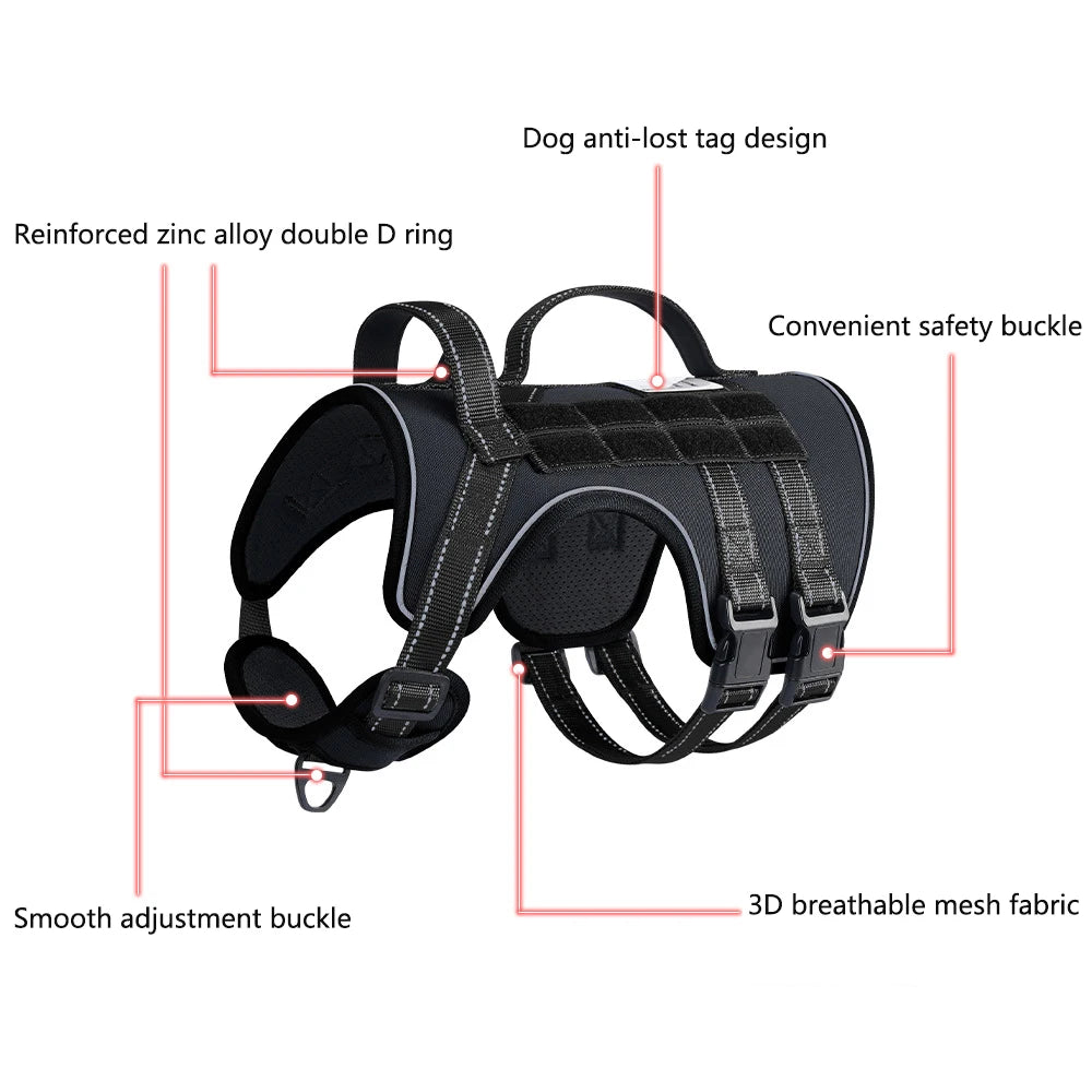 Harnais Tactique 3D Anti-Traction pour Chien Moyen/Grand - Réfléchissant