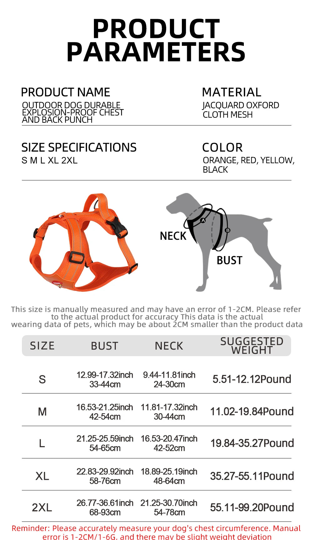 Harnais Réfléchissant Imperméable pour Chien Moyen/Grand - Doberman, Golden