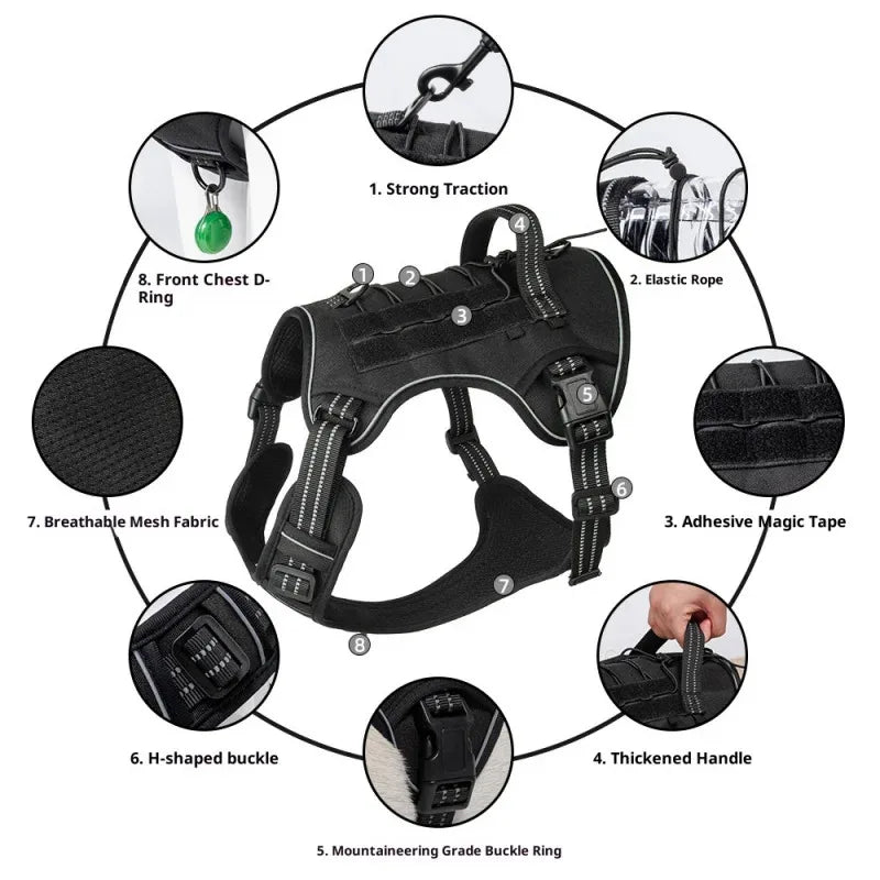 Harnais Tactique MOLLE Anti-Traction pour Grand Chien