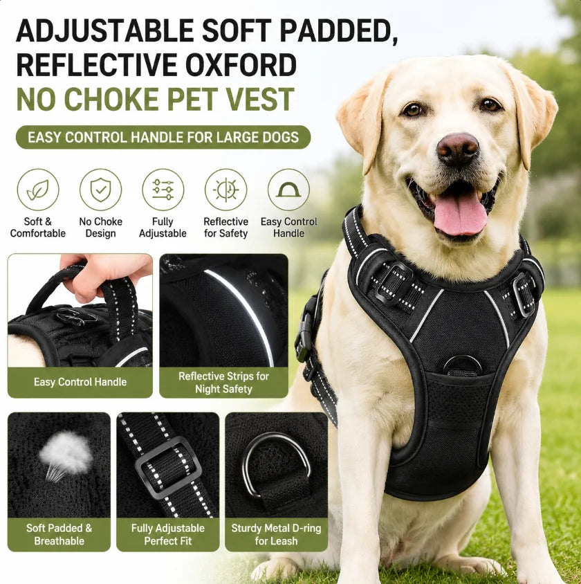 Harnais Réfléchissant Anti-Traction pour Chien - Poignée de Contrôle