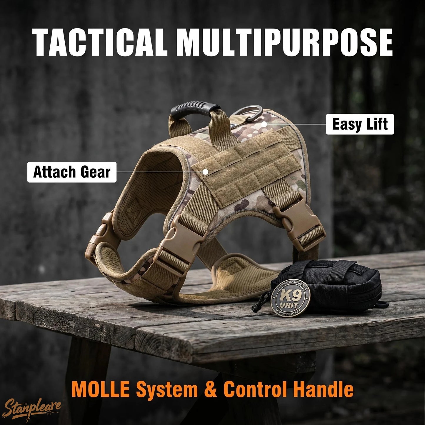Harnais Tactique MOLLE en Nylon Robuste pour Grand Chien
