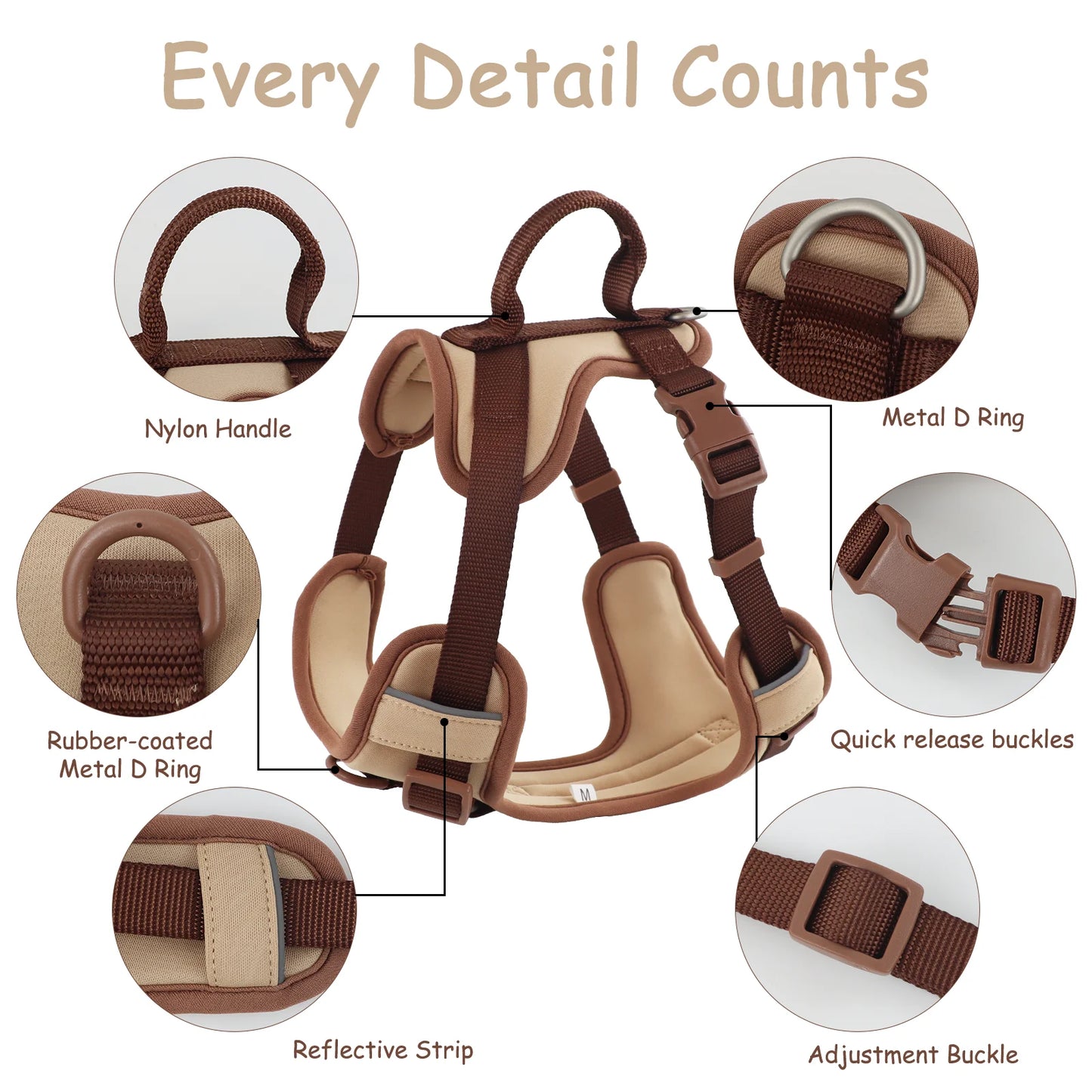 Harnais de Luxe Couleur Chocolat Anti-Traction pour Chien - Personnalisé
