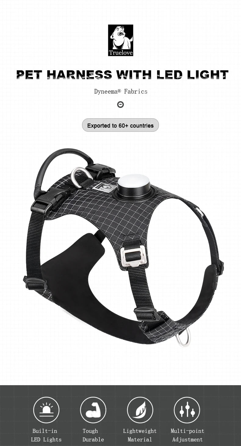 Harnais LED avec Support de Suivi - 19 Modes, Chien et Chat