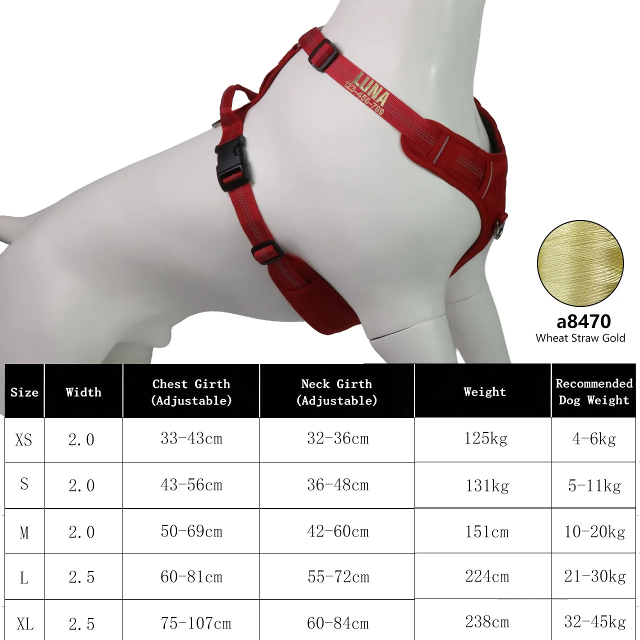 Harnais Personnalisé 360° pour Grand Chien - Brodé, Réfléchissant