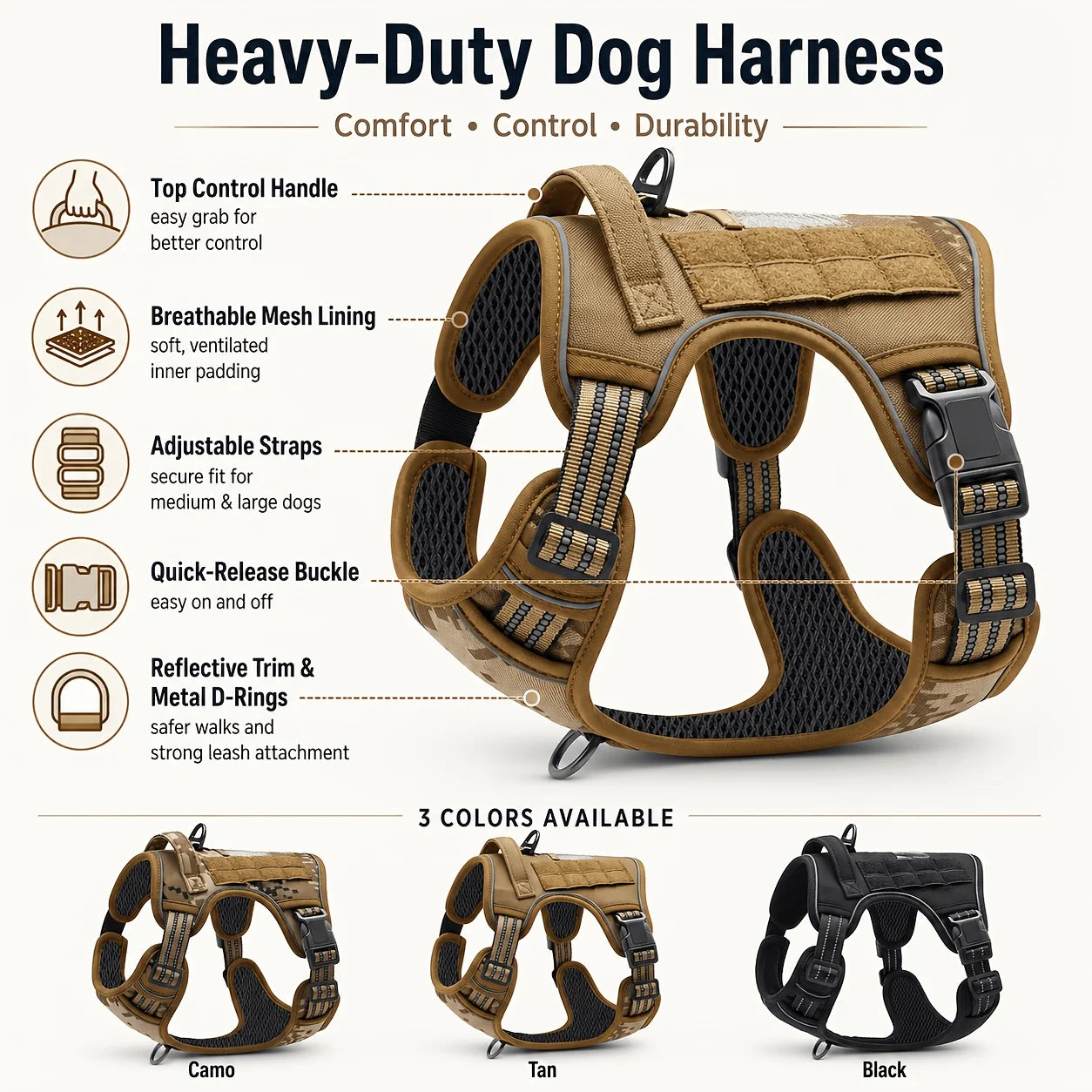 Harnais Tactique Premium avec Laisse 5m - Randonnée