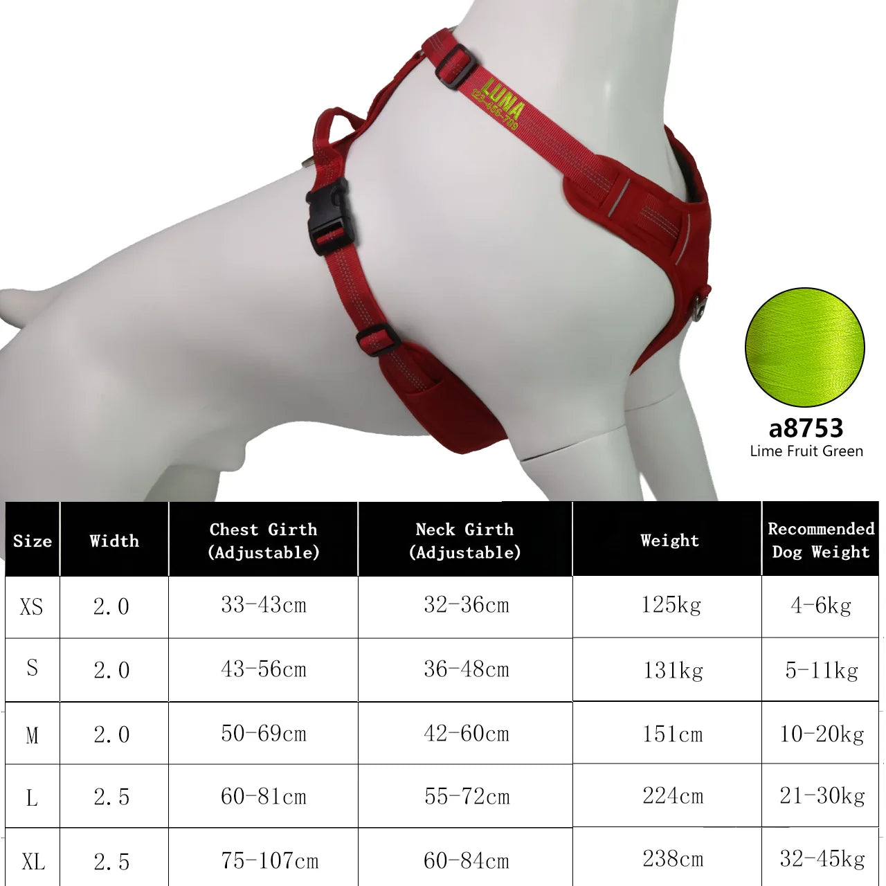 Harnais Personnalisé 360° pour Grand Chien - Brodé, Réfléchissant