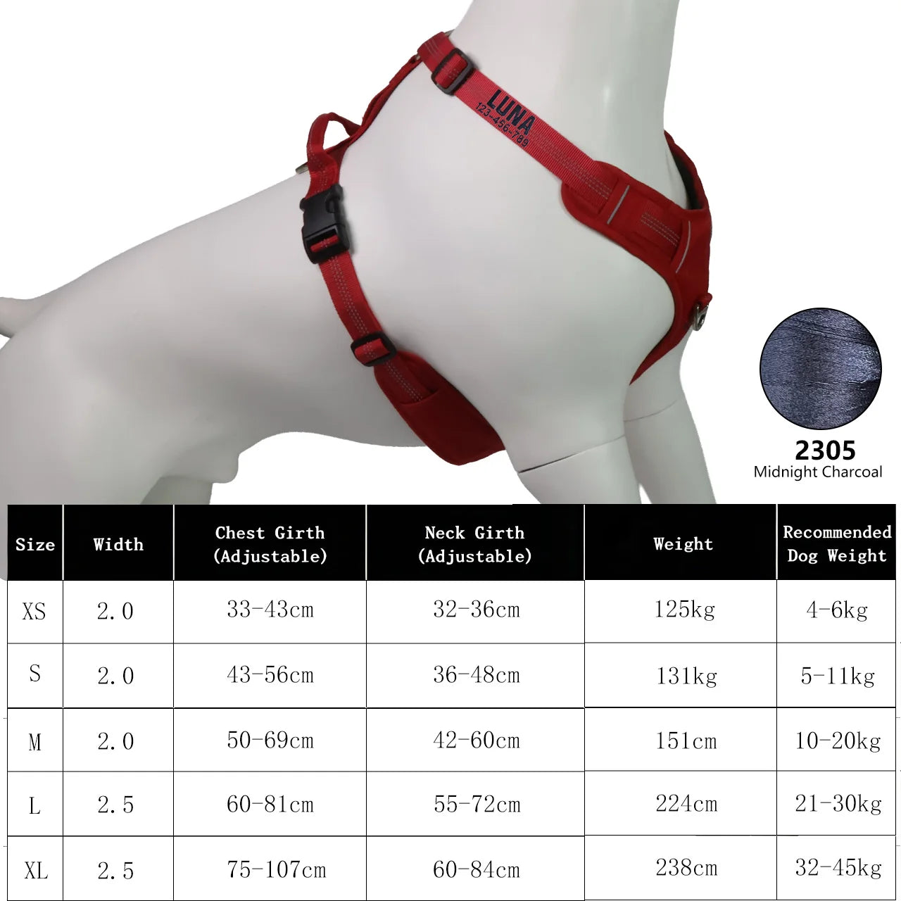 Harnais Personnalisé 360° pour Grand Chien - Brodé, Réfléchissant