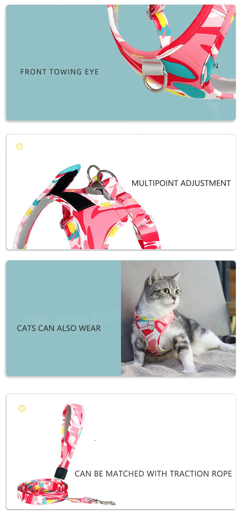 Laisse et Collier Réglables en Maille Polyester - Chien et Chat