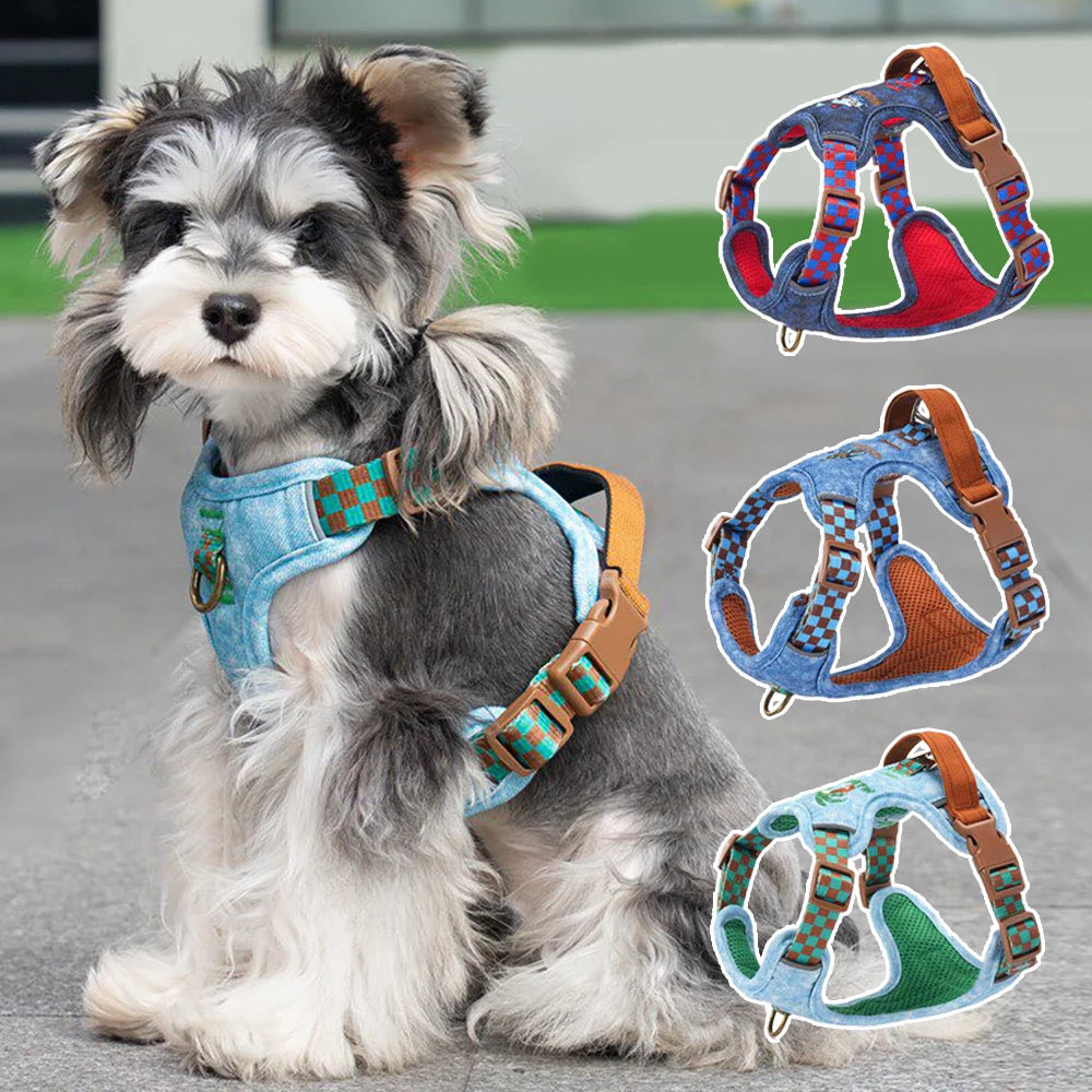 Harnais en Denim pour Petit et Moyen Chien - Coton Respirant