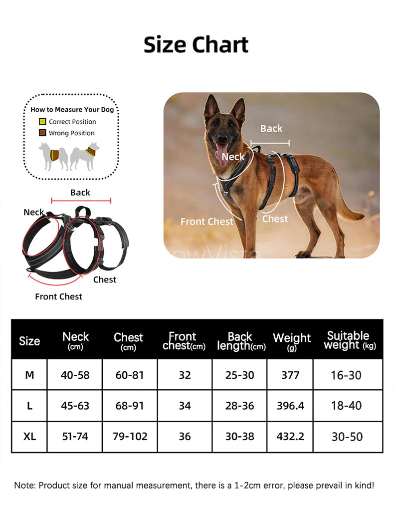 Harnais Robuste Rembourré Anti-Traction pour Chien Moyen/Grand