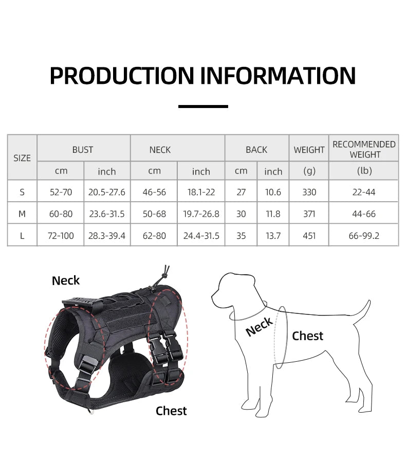 Harnais Gilet Tactique pour Grand Chien - Entraînement et Garde