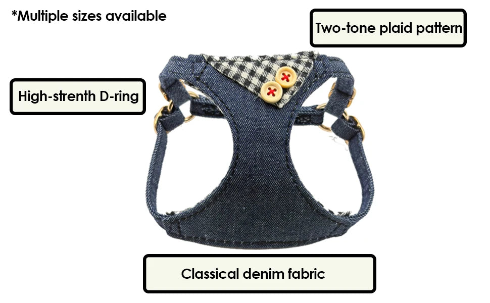 Ensemble Harnais et Laisse en Jean pour Chien - Anti-Traction, Coton
