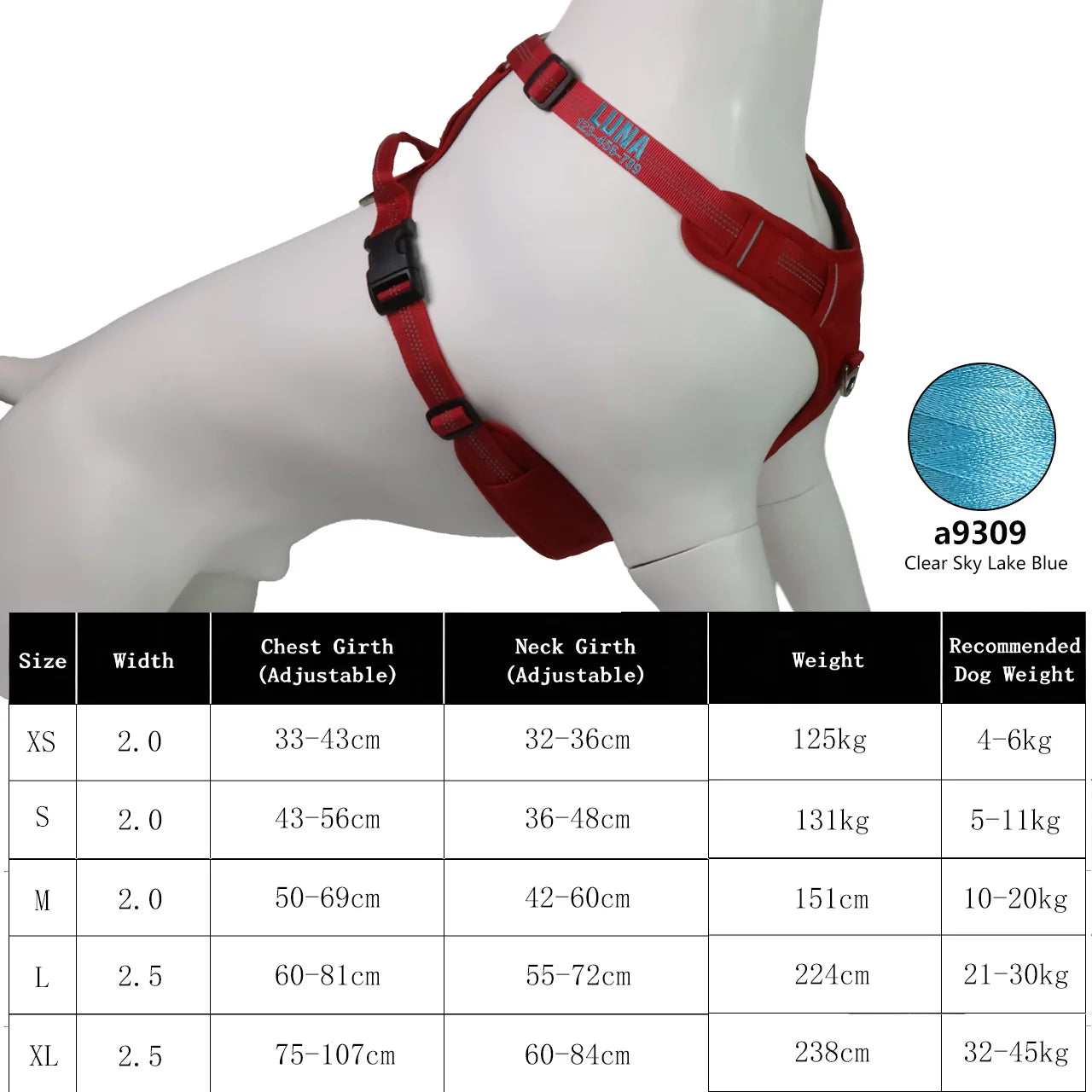 Harnais Personnalisé 360° pour Grand Chien - Brodé, Réfléchissant